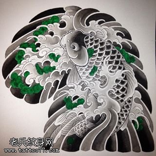 手稿日本风锦鲤纹身图案