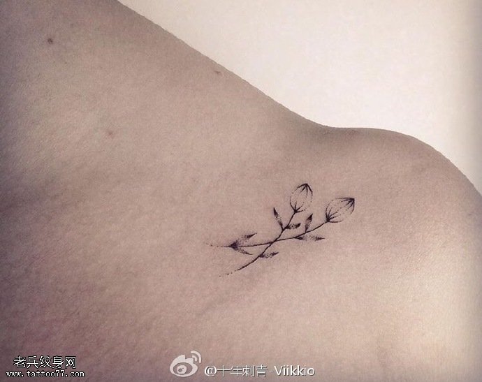 肩部两只小花纹身图案