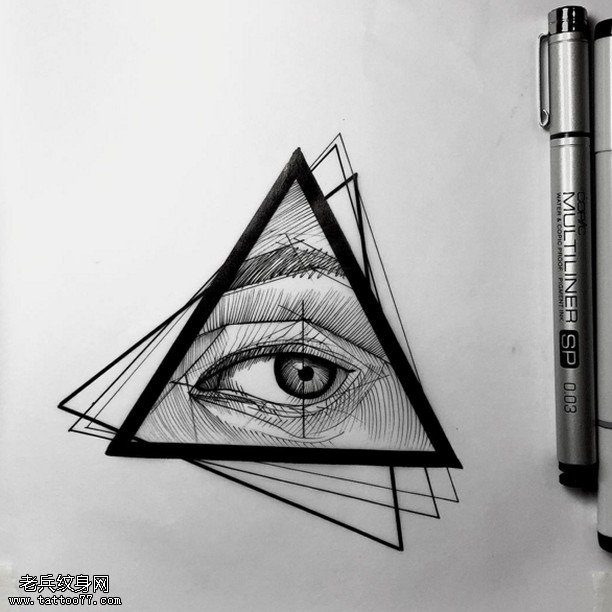 手稿线条眼睛纹身图案