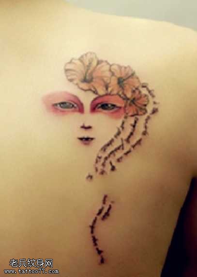背部彩色创意肖像纹身图案