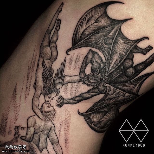 腿部魔鬼之战纹身图案