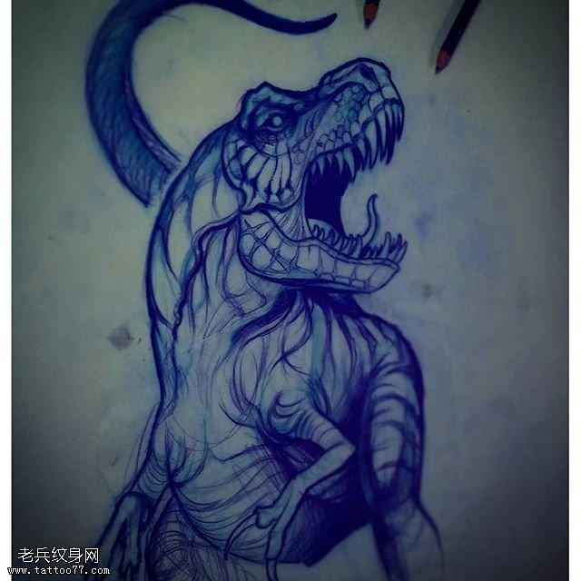 手稿线条恐龙纹身图案