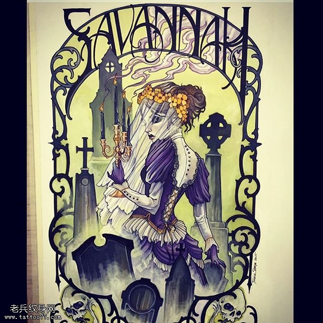 手稿的优美的公主纹身图案