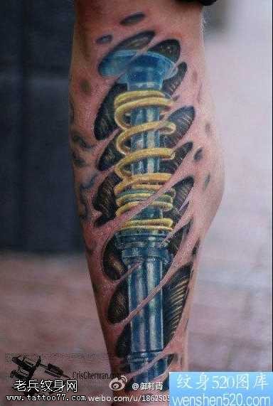 腿部超酷的另类的机械腿纹身图案