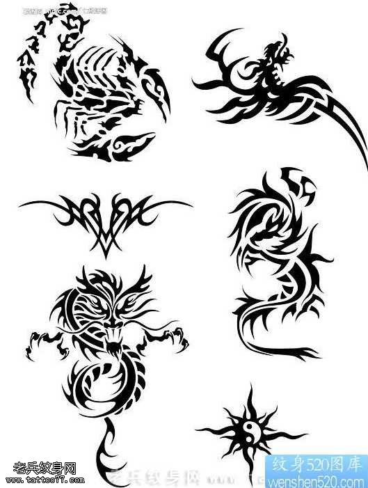 手稿图腾龙蝎子太阳大合集纹身图案