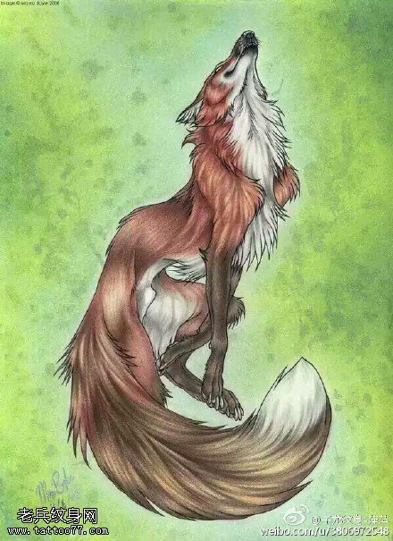 昂首的狐狸纹身图案