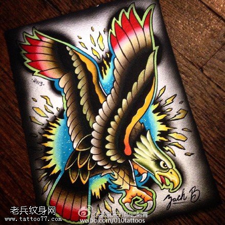 手稿彩绘老鹰纹身图案