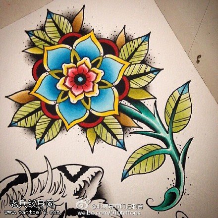 彩绘手稿花卉纹身图案