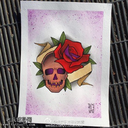 手稿玫瑰骷髅纹身图案