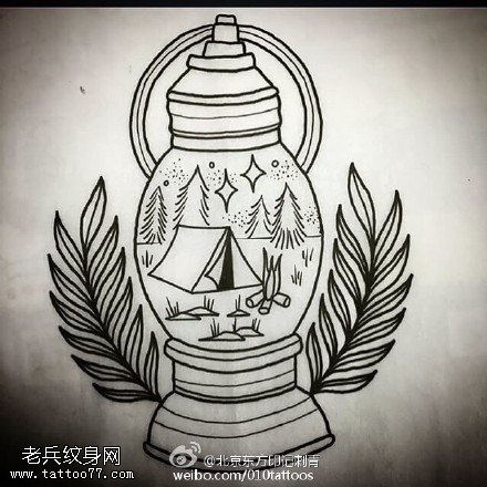 手稿油灯纹身图案