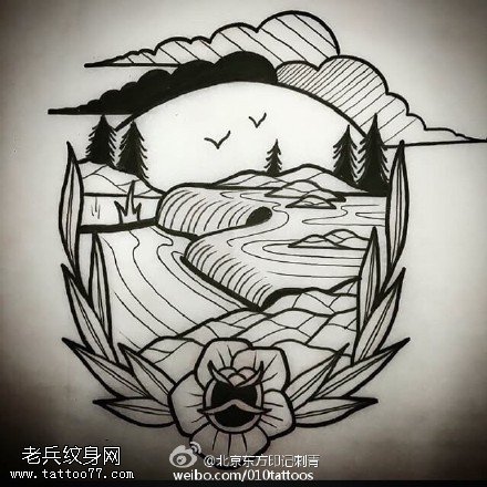 手稿风景纹身图案