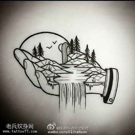 手稿高山流水纹身图案