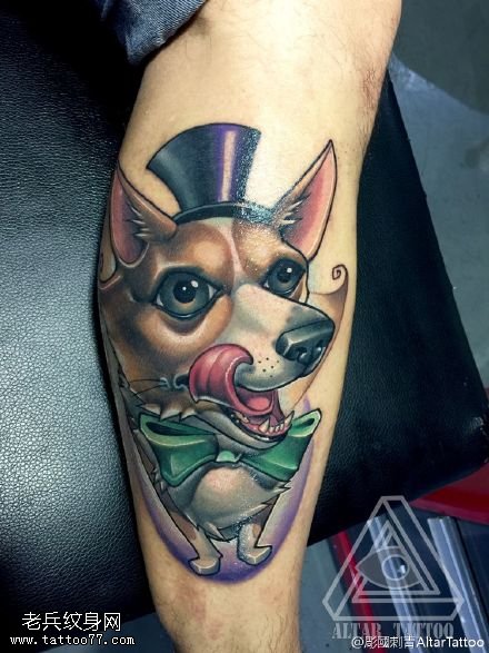 胳膊彩绘的狗狗纹身图案