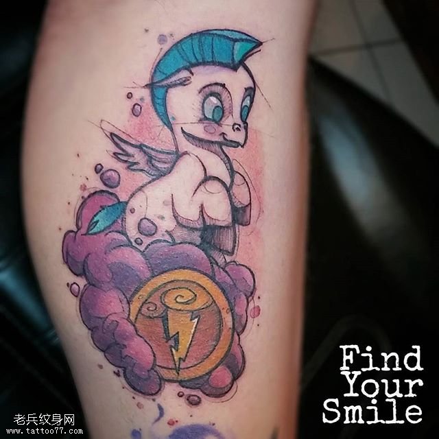 腿部的小骏马纹身图案