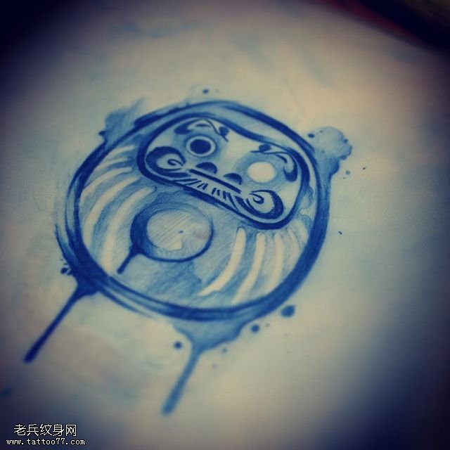 手稿水彩达摩纹身图案