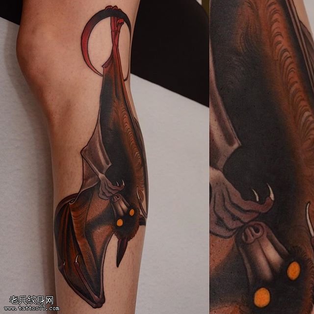 小腿的蝙蝠纹身图案