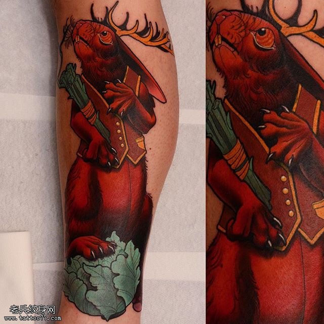 腿部的兔子纹身图案