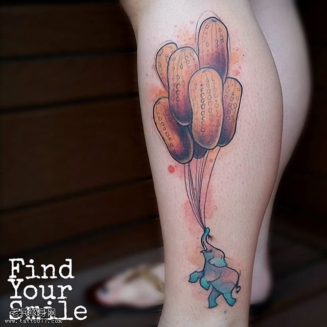 腿部要飞的大象纹身图案