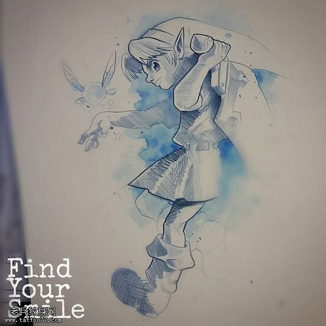 水彩的小女孩纹身图案