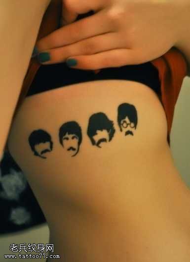 腰部黑白肖像纹身图案