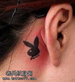 头部可爱图腾小白兔纹身图案