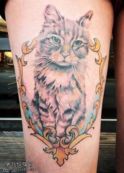 腿部可爱的猫咪纹身
