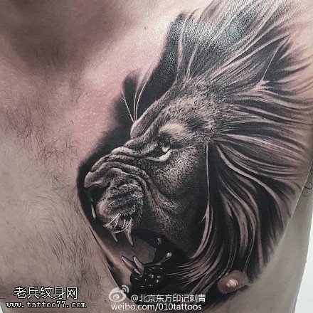 肩部的狮子纹身图案