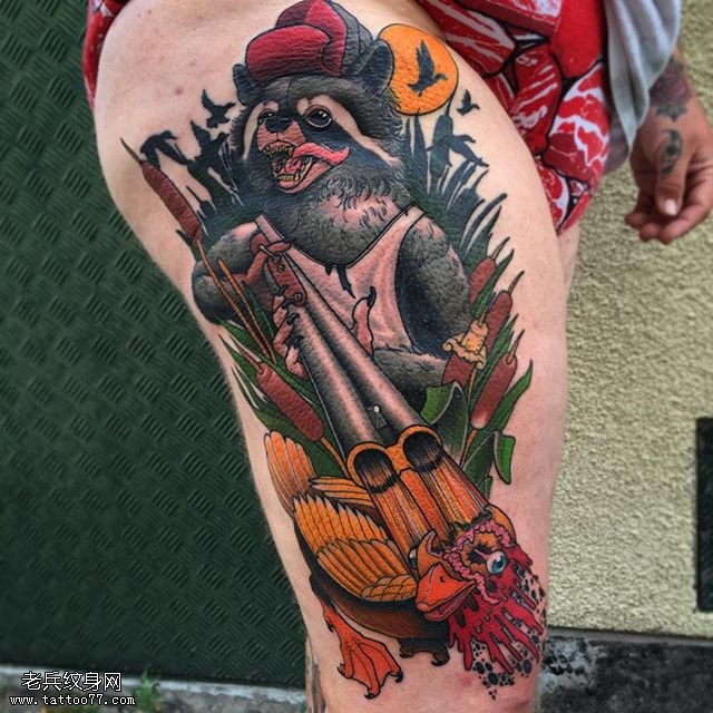 大腿的大猩猩纹身图案