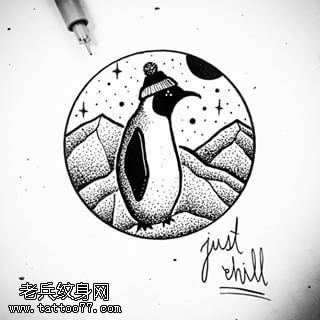 手稿的小企鹅纹身图案