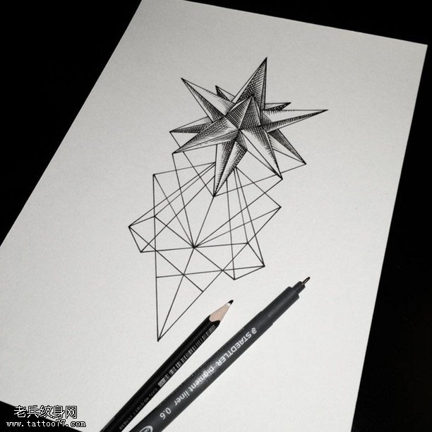 手稿菱形五角星纹身图案