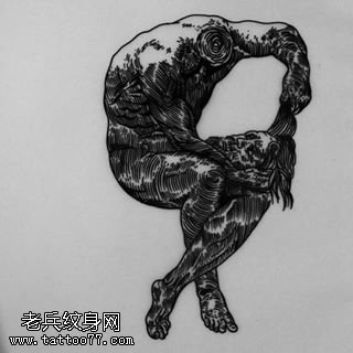 手稿无头人纹身图案