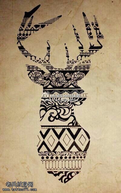 手稿复古梵花灵鹿纹身图案