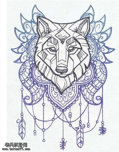 手稿一张狼头纹身图案