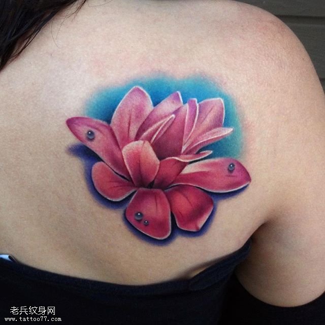 肩部的一朵鲜花纹身图案
