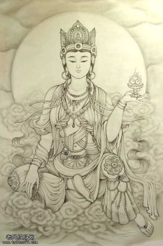 手稿流行观音纹身图案