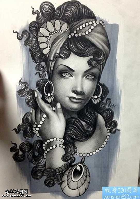 手稿人物女郎纹身图案