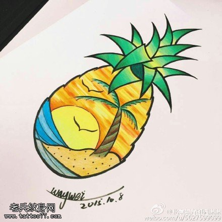 手稿菠萝风景纹身图案