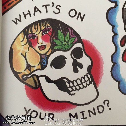 欧美风手稿美女骷髅纹身图案