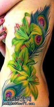 腰部大气漂亮的孔雀纹身图案