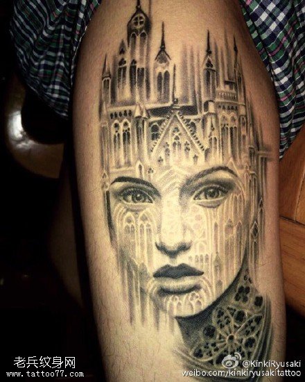 艺术风城堡纹身图案