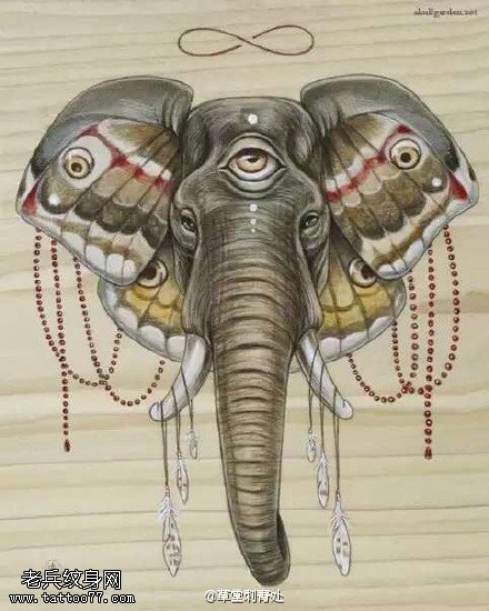 手稿大象神纹身图案