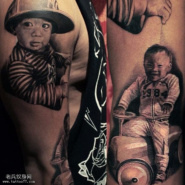 肩部北鼻肖像纹身图案