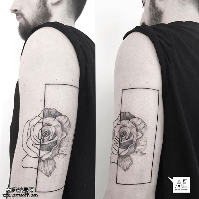 肩部点刺玫瑰纹身图案