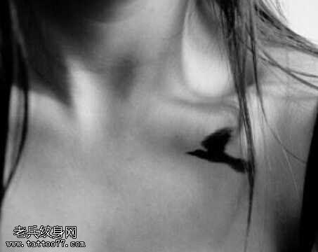 胸部黑小燕纹身图案