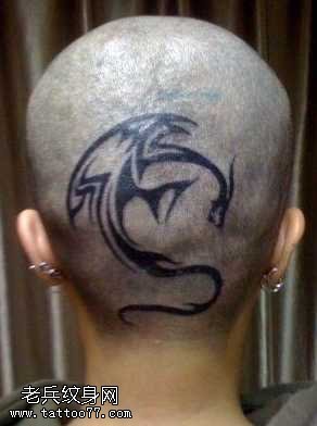 头部帅气经典的图腾龙纹身图案