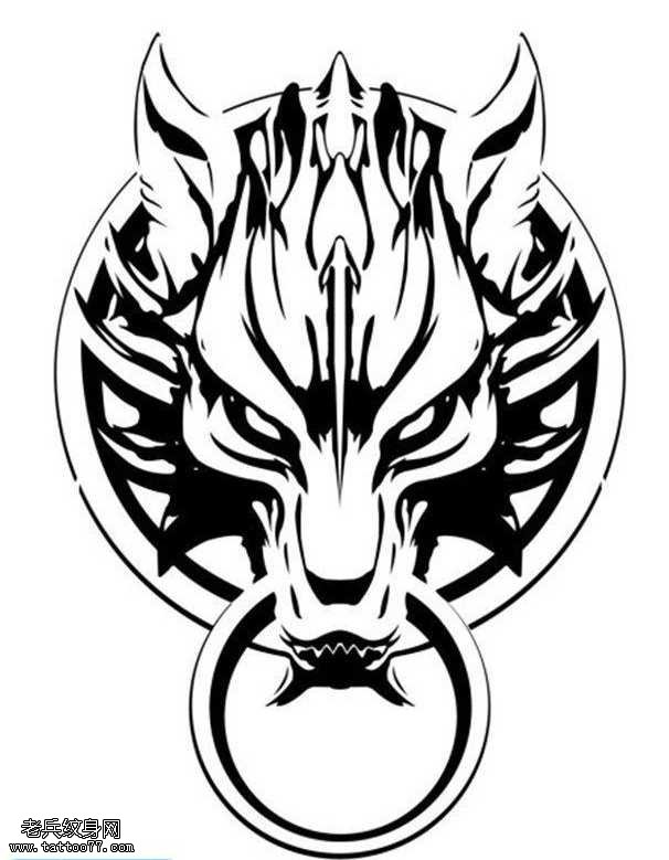 手稿图腾狼纹身图案