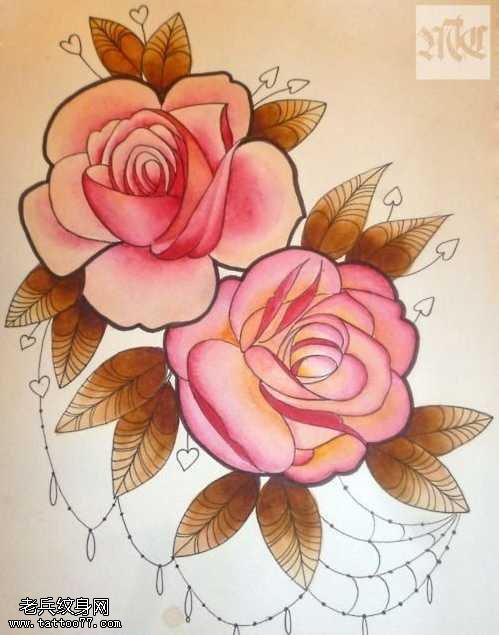 手稿玫瑰花纹身图案