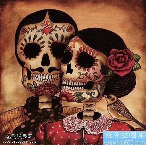 手稿骷髅头人物纹身图案