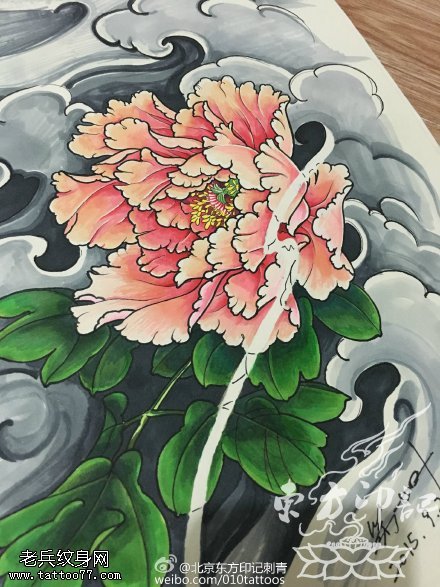 手稿经典牡丹纹身图案