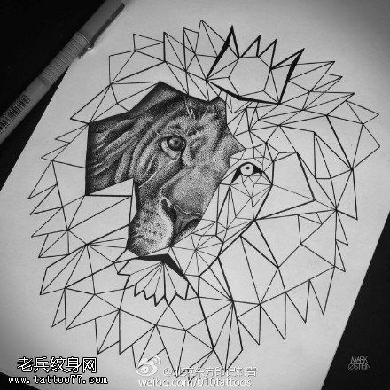 手稿几何元素狮子纹身图案